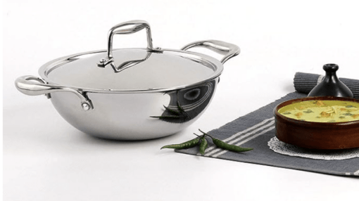 Wonderchef Nigella Tri-ply Stainless Steel 20 cm Kadhai with Lid | 1.5 Litre | 2.6mm Thickness | Kadai with Induction base | Compatible with all cooktops | Riveted Cool-Touch Handle | 10 Year Warranty - Image 2